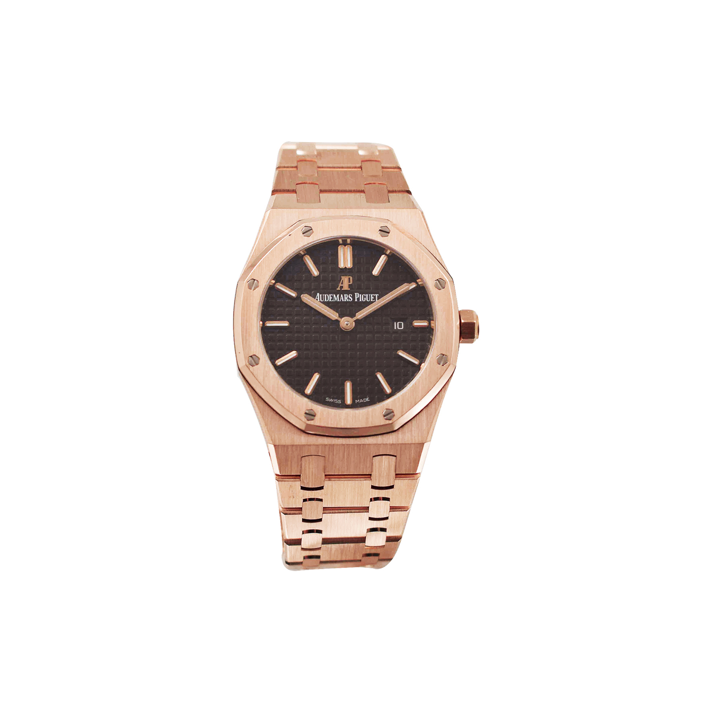 audemars P*g*et royal oak ladies 33mm rose gold bracelet with brown dial watch 67650or.oo.1261or.01